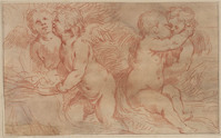 K 012
<br/>
Vier putti, twee met mandje, twee elkaar omhelzend
<br/>
<em>Anoniem It (17de eeuw)</em>